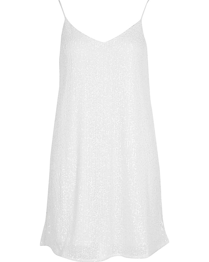 White sequin slip dress