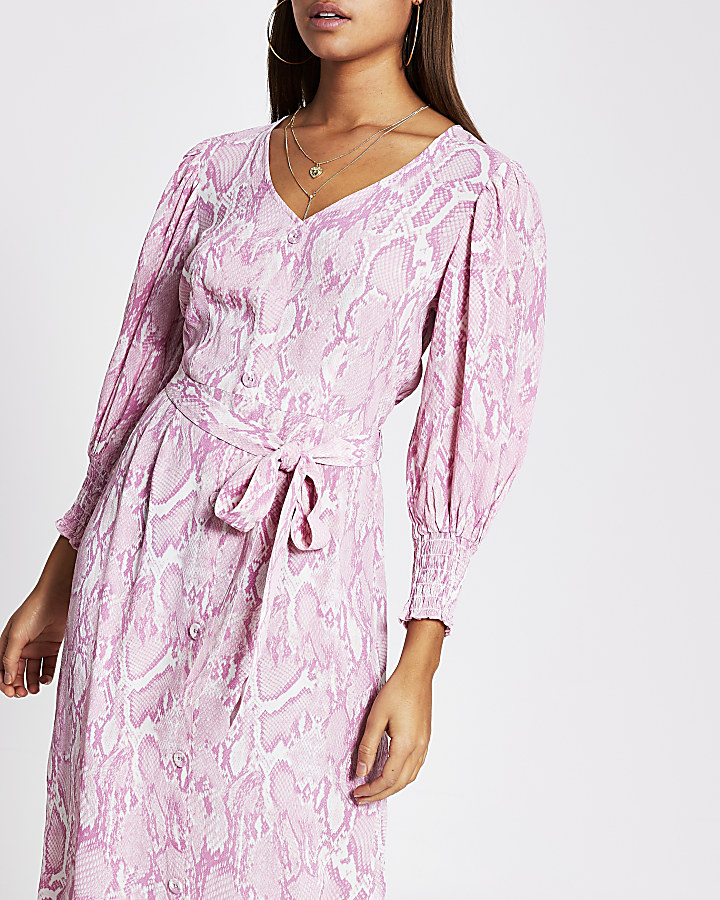 Pink long sleeve printed midi dress