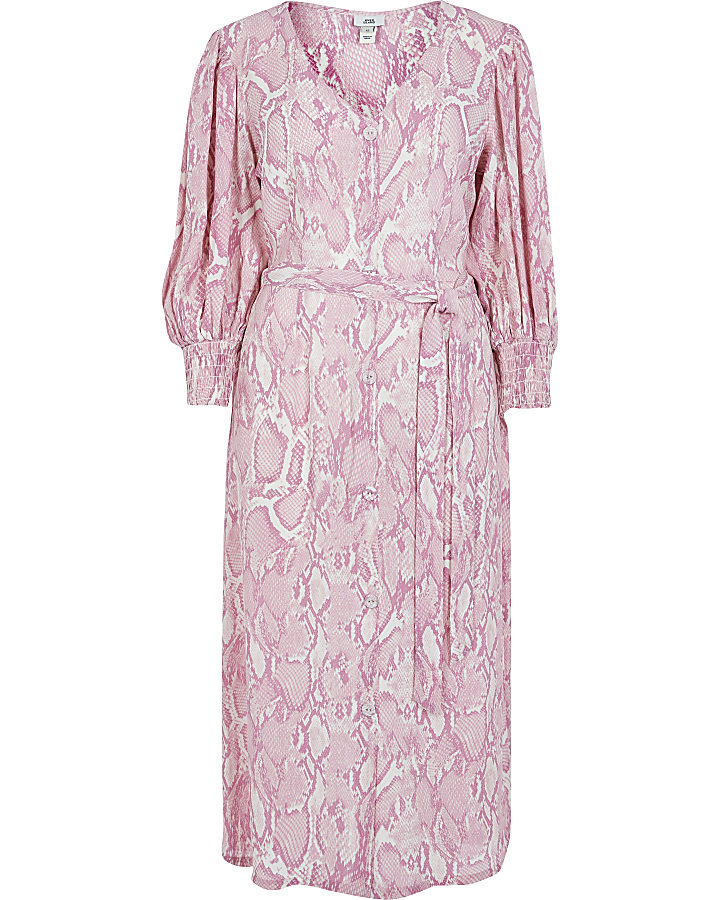 Pink long sleeve printed midi dress