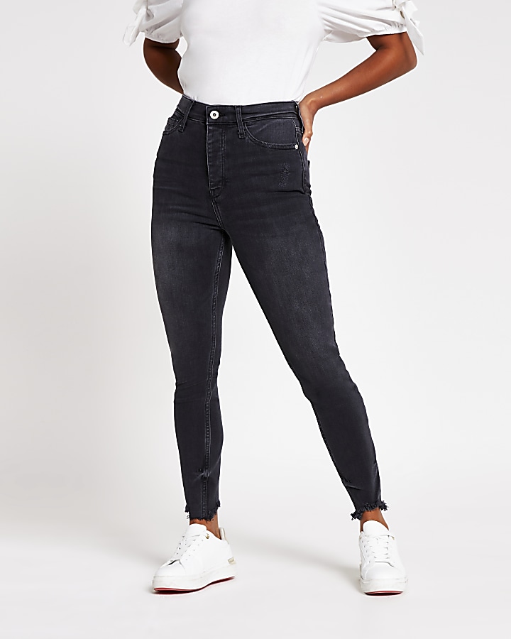 Petite black high rise skinny jeans
