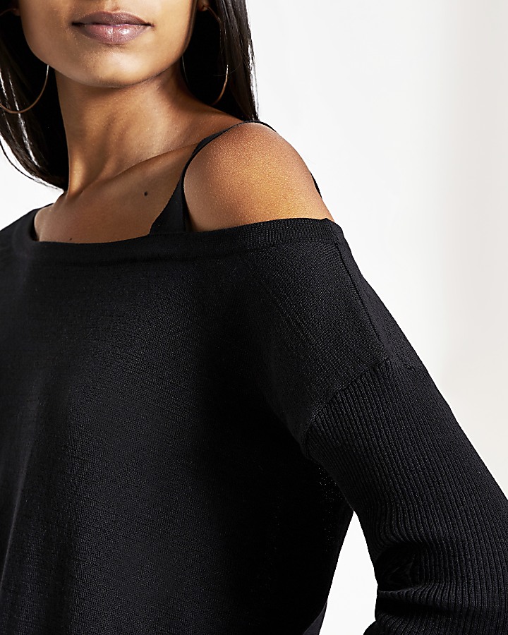 Black one shoulder knitted jumper