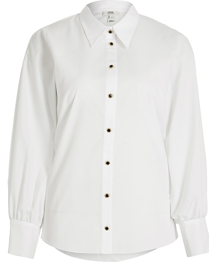Petite white long sleeve shirt
