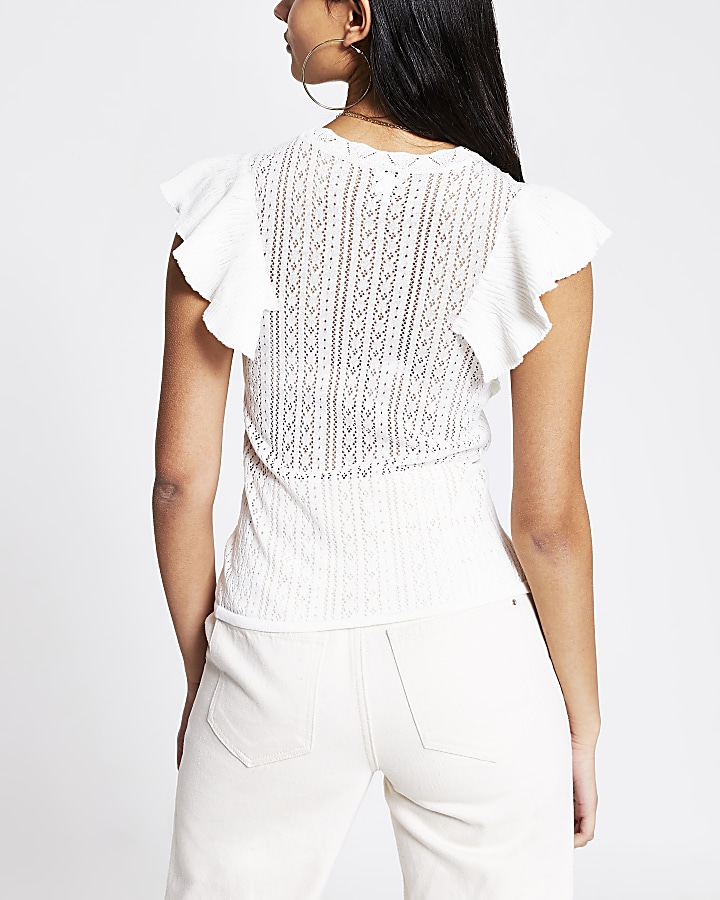 White frill lace knitted top