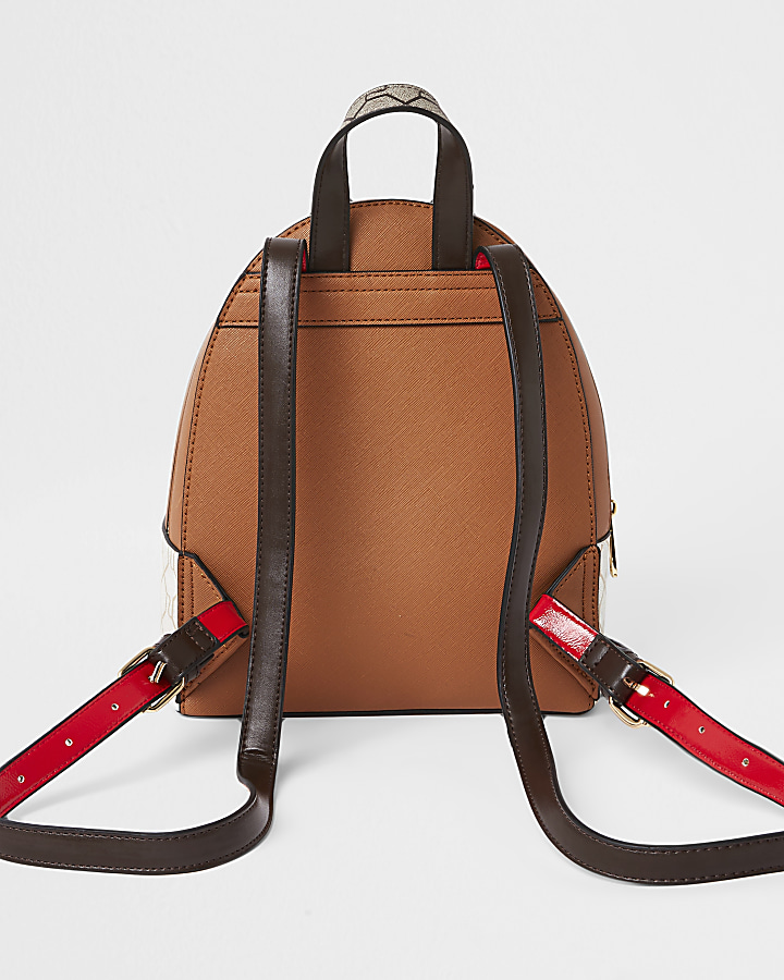 Beige RI monogram zip front backpack