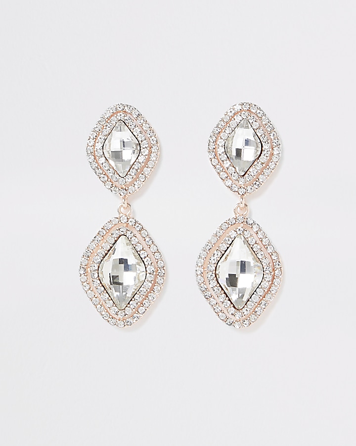 Rose gold colour rhombus diamante earrings