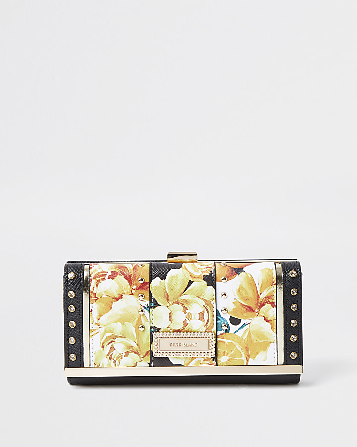 Yellow light floral print cliptop purse