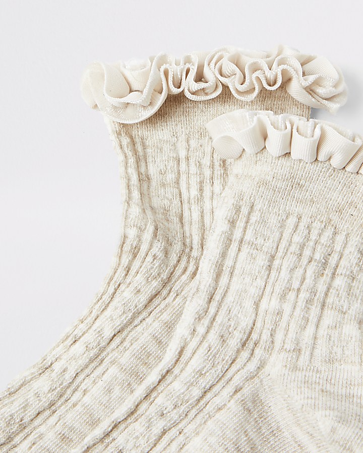 Cream velvet frill cable knitted socks