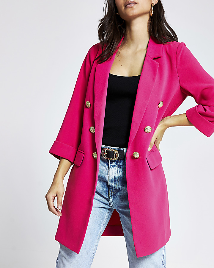 Petite pink button front longline jacket
