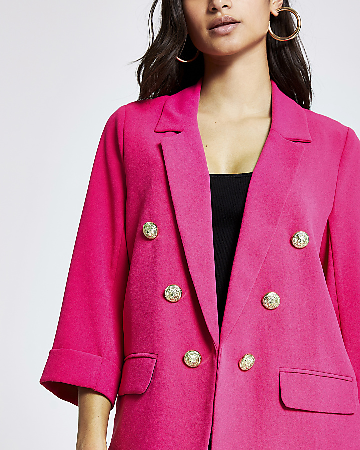 Petite pink button front longline jacket