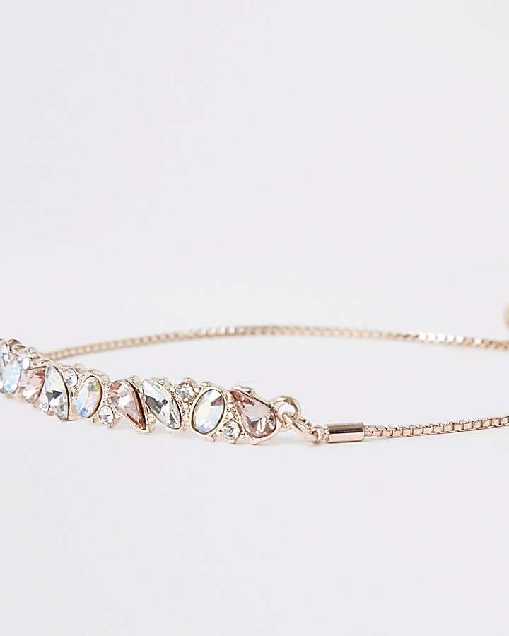 Rose gold colour diamante lariat bracelet