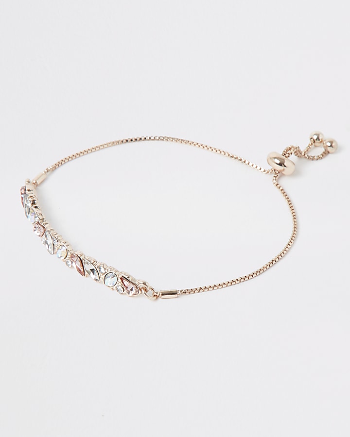 Rose gold colour diamante lariat bracelet