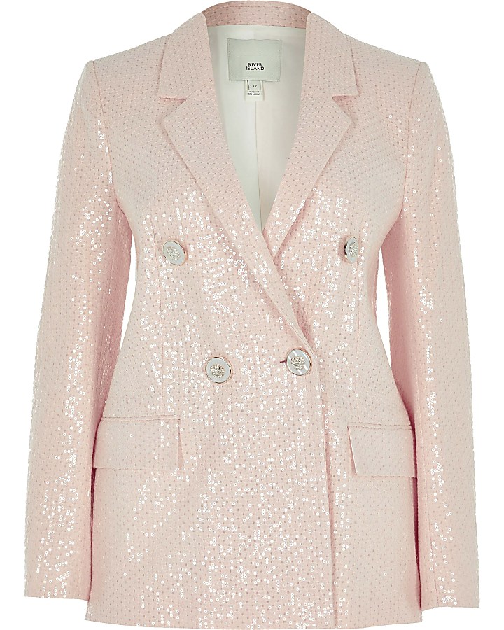 Pink sequin double breasted blazer