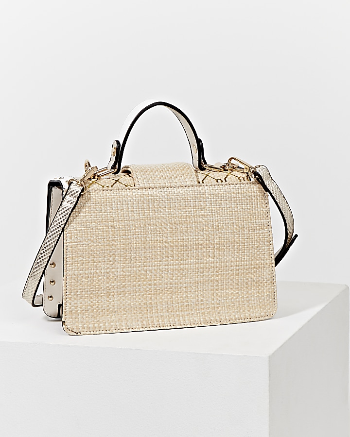 Cream weave gold RI satchel handbag
