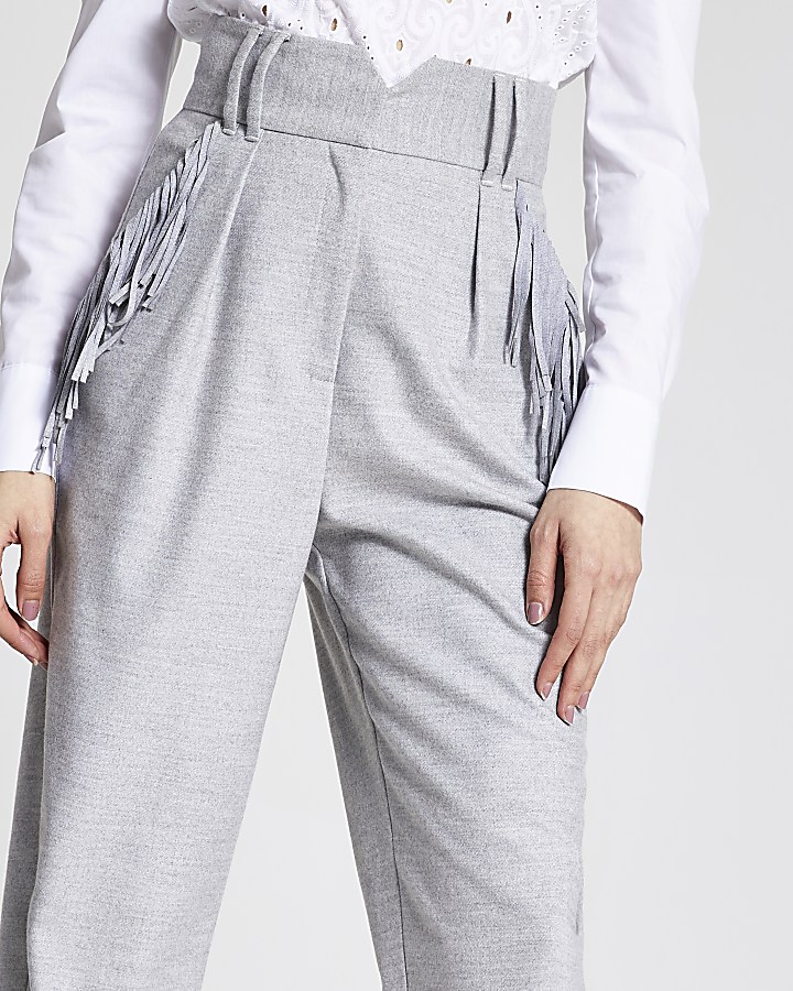 Grey tassel pocket high rise trousers