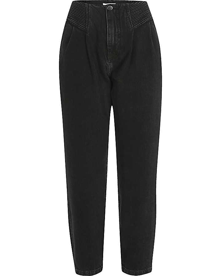 Black tapered high rise jeans
