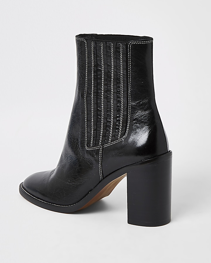 Black leather contrast stitch ankle boots