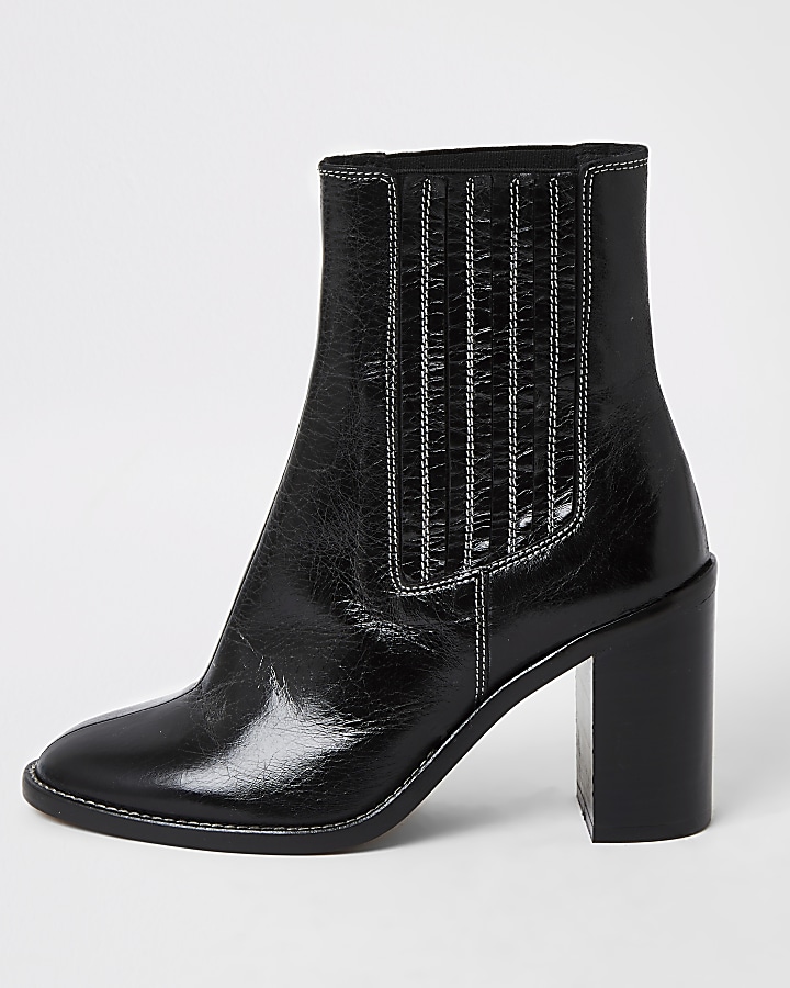 Black leather contrast stitch ankle boots
