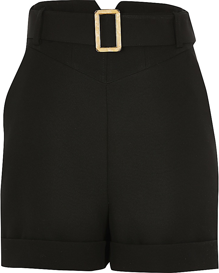 Black corset waist belted shorts