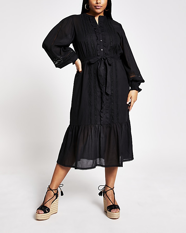 Plus black long sleeve victoriana maxi dress