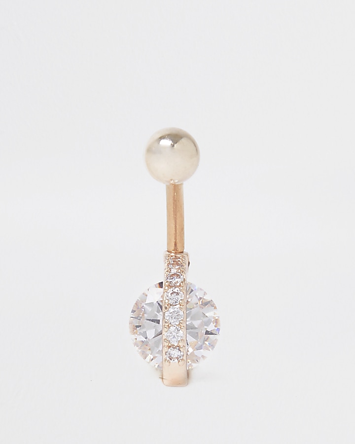 Rose gold pave diamante belly bar