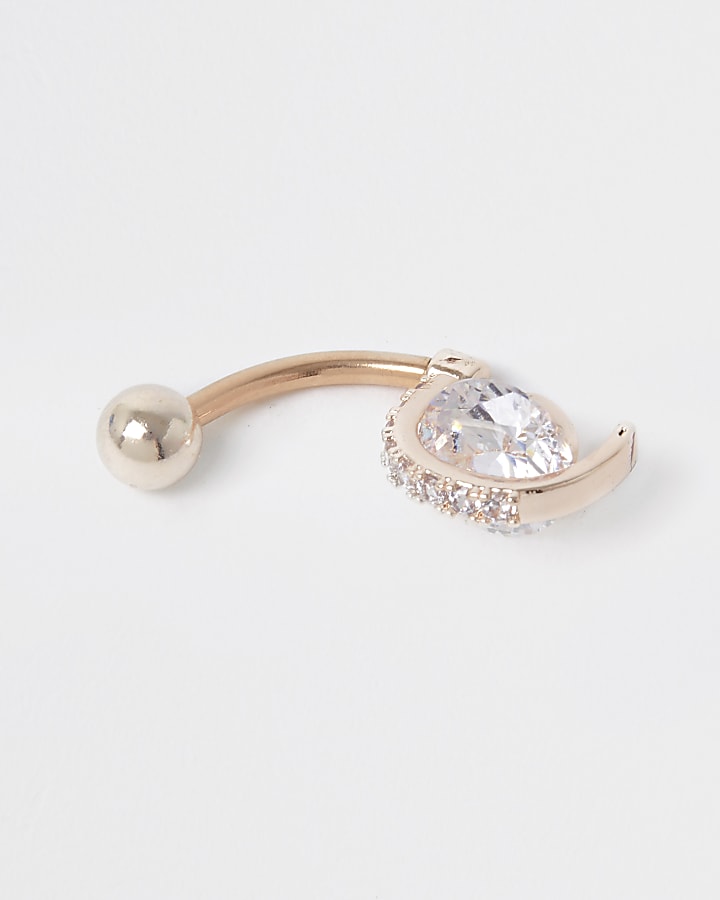 Rose gold pave diamante belly bar