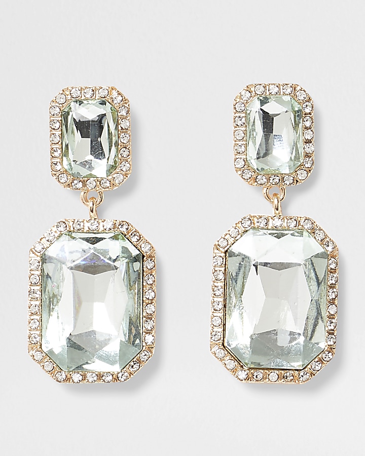 Gold tone crystal rectangle earring