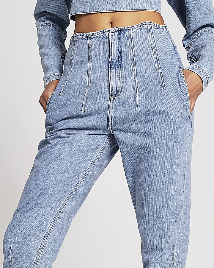 Light blue seam waist barrel leg jeans