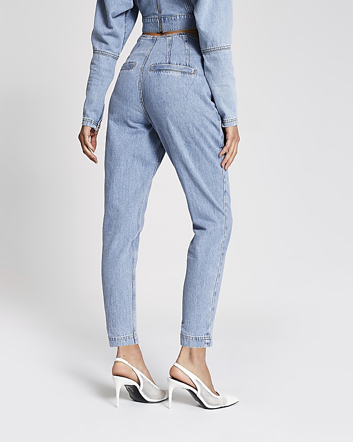 Light blue seam waist barrel leg jeans