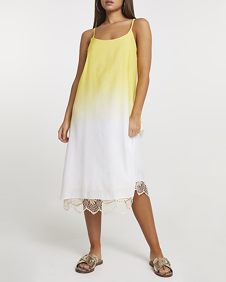 Yellow ombre crochet midi beach dress