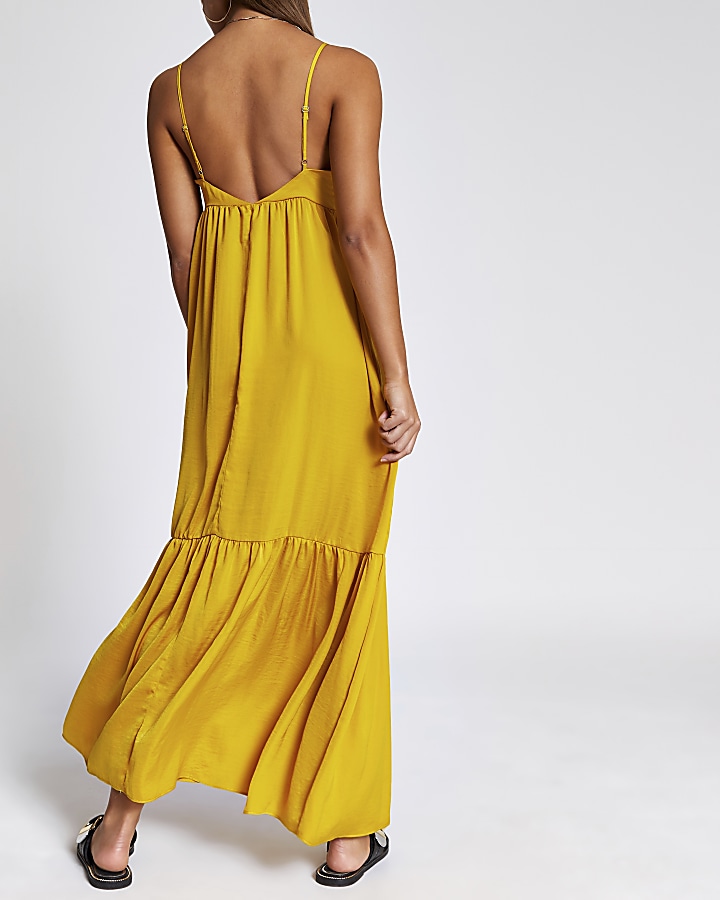 Yellow frill V neck cami maxi dress