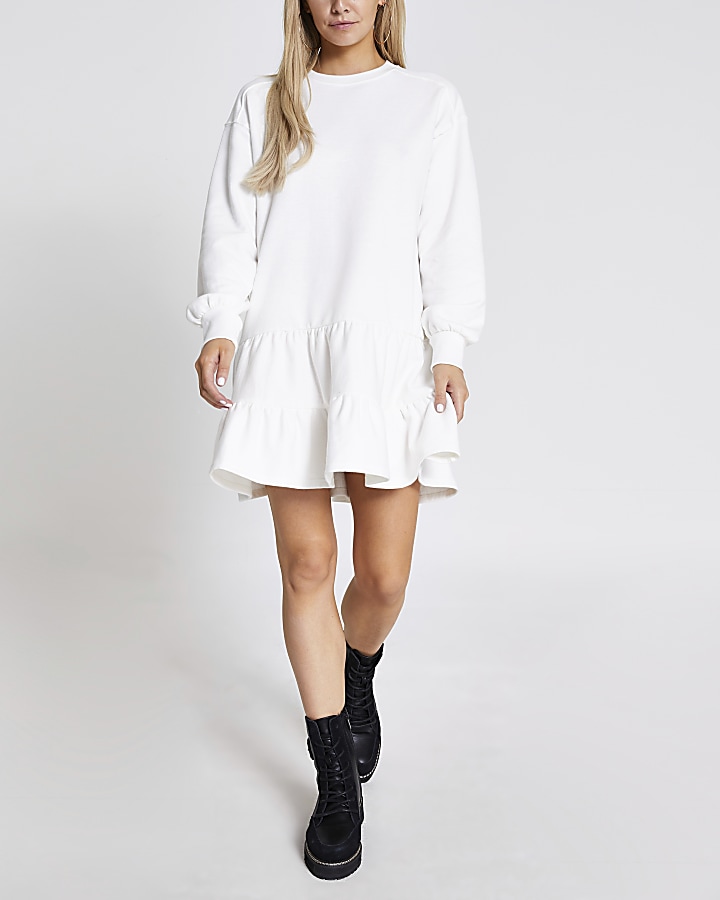 Petite cream smock sweatshirt dress