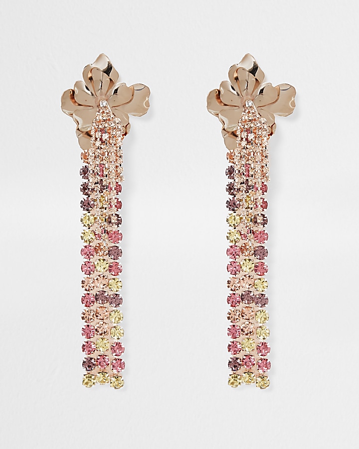 Gold Tone Floral Chain Drop Earring