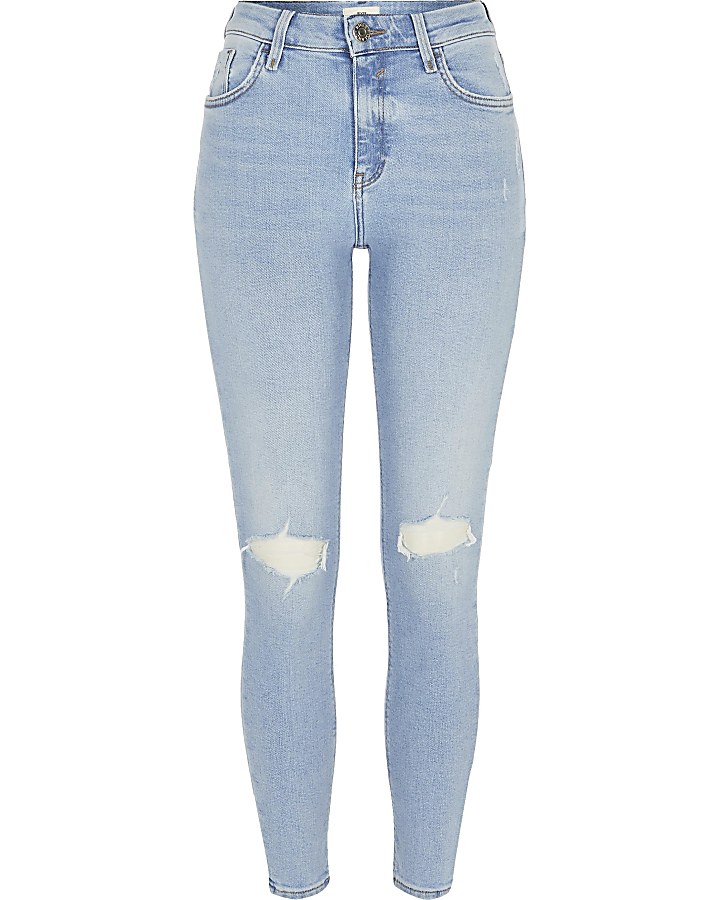 Light blue ripped Amelie mid rise skinny jean