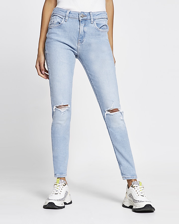 Light blue ripped Amelie mid rise skinny jean