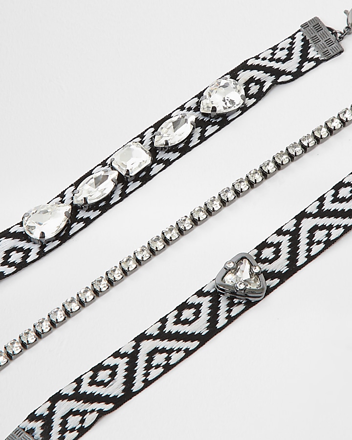 Black woven jewel layering bracelet pack