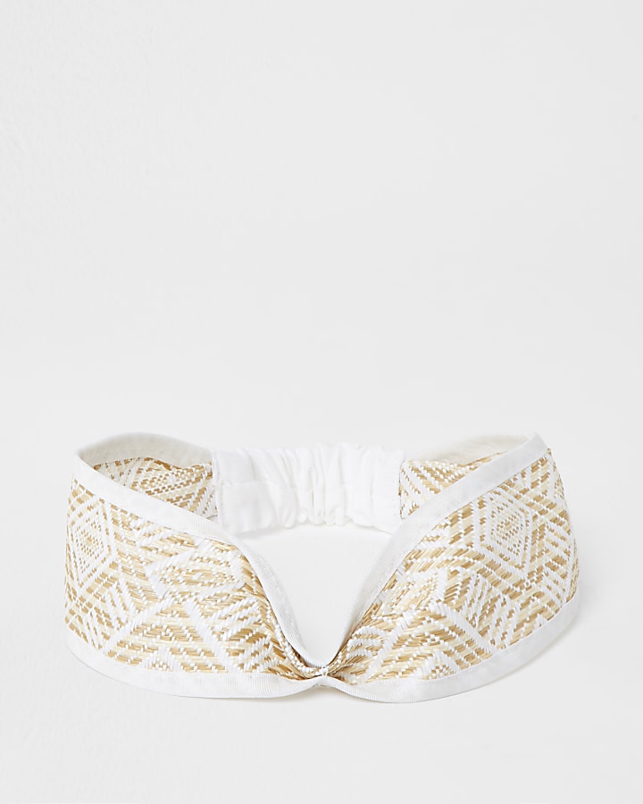 White geometric twist front headband