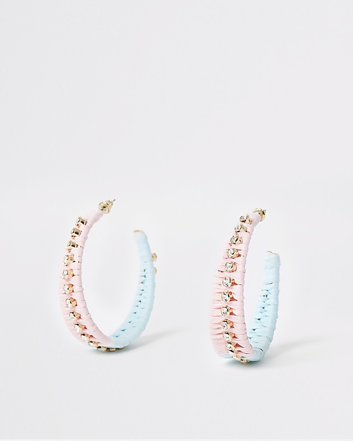 Pink ombre raffia chain hoop earrings