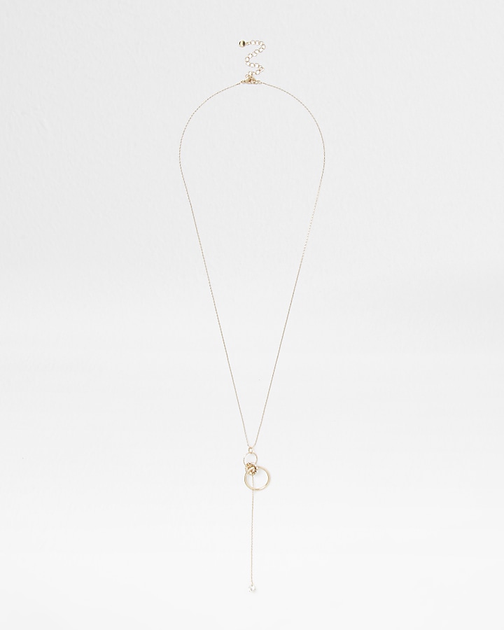 Gold long interlink circle necklace