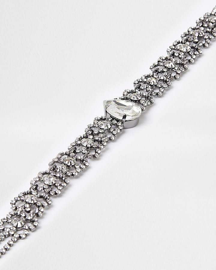 Silver diamond teardrop choker necklace