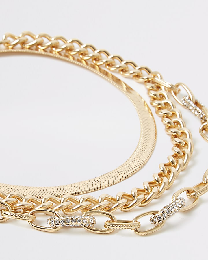 Gold colour embellished layered necklace