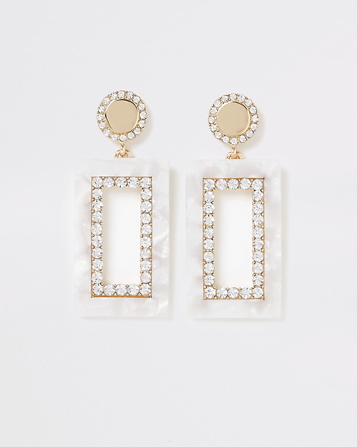 Cream rectangle dandle earrings