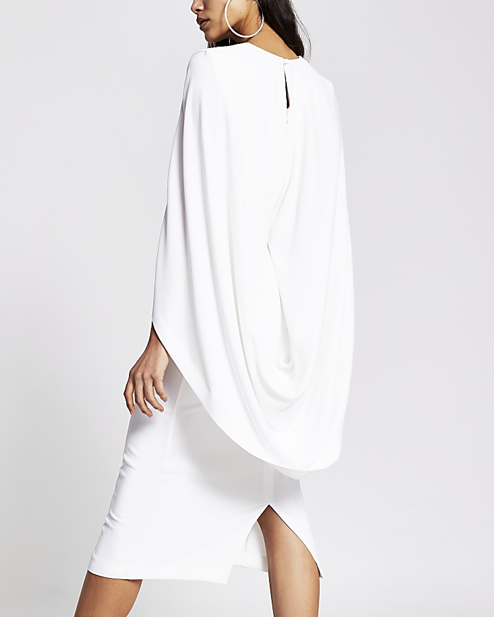 White diamante waist cape detail midi dress