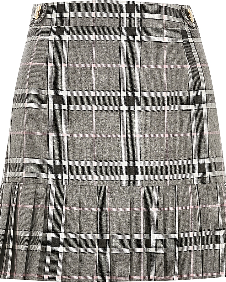 Grey checked pleated peplum mini skirt