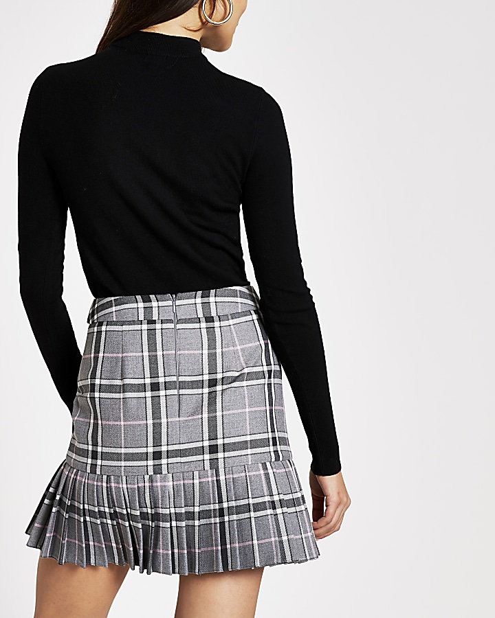 Grey checked pleated peplum mini skirt