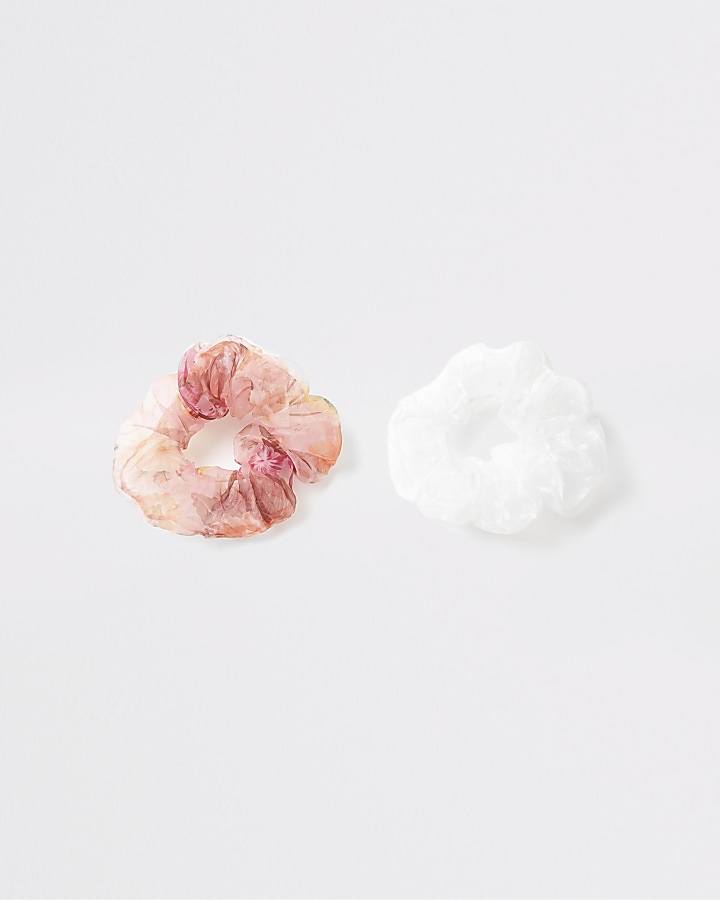 White and pink organza hair scrunchies 2 pack