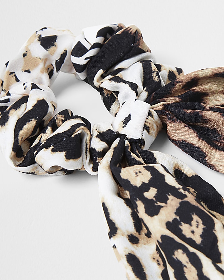 Brown leopard print scarf scrunchie