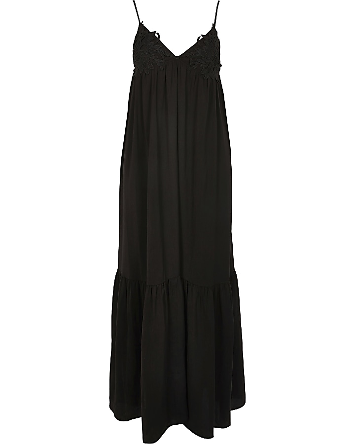 Black applique cami maxi beach dress