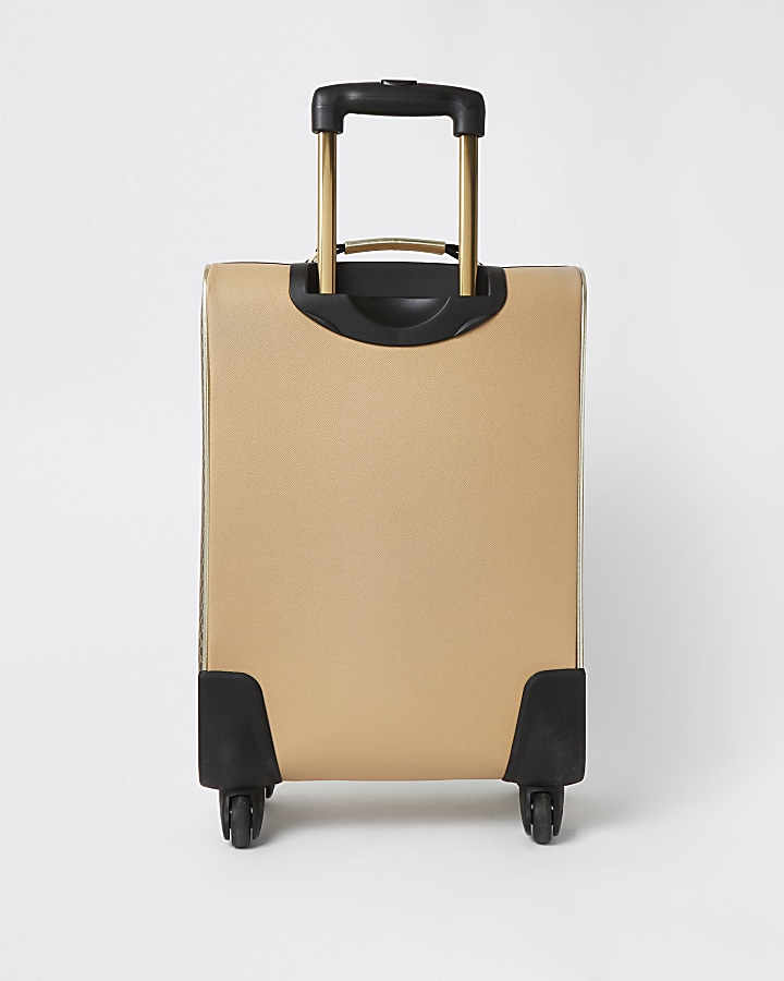 Brown RI monogram four wheel suitcase