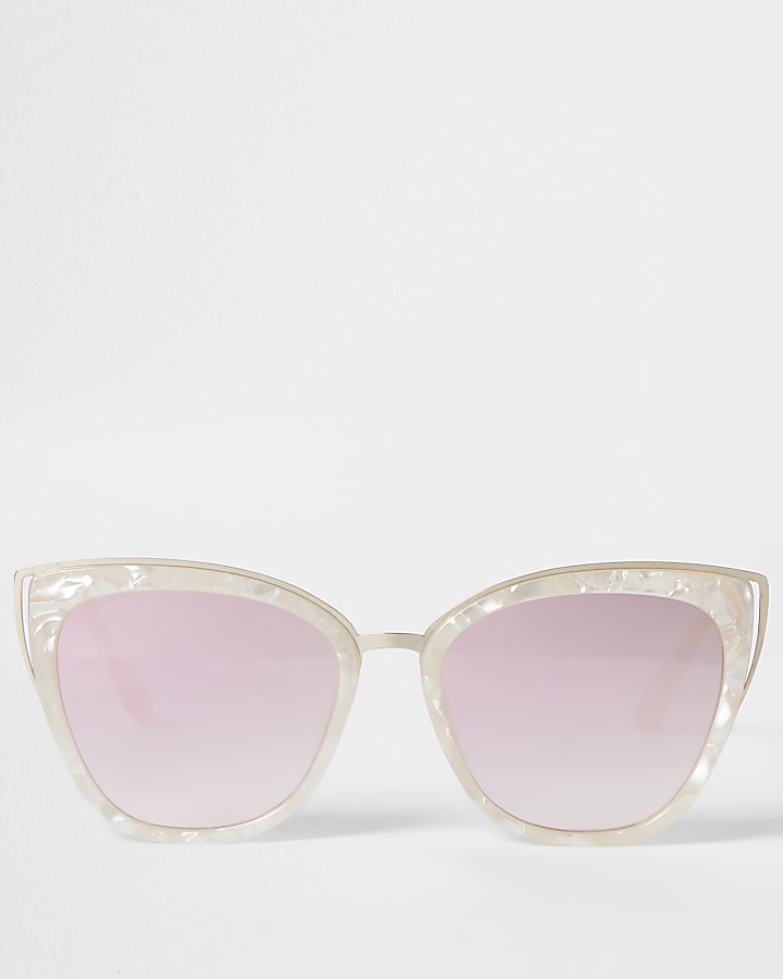 White marble frame cat eye sunglasses