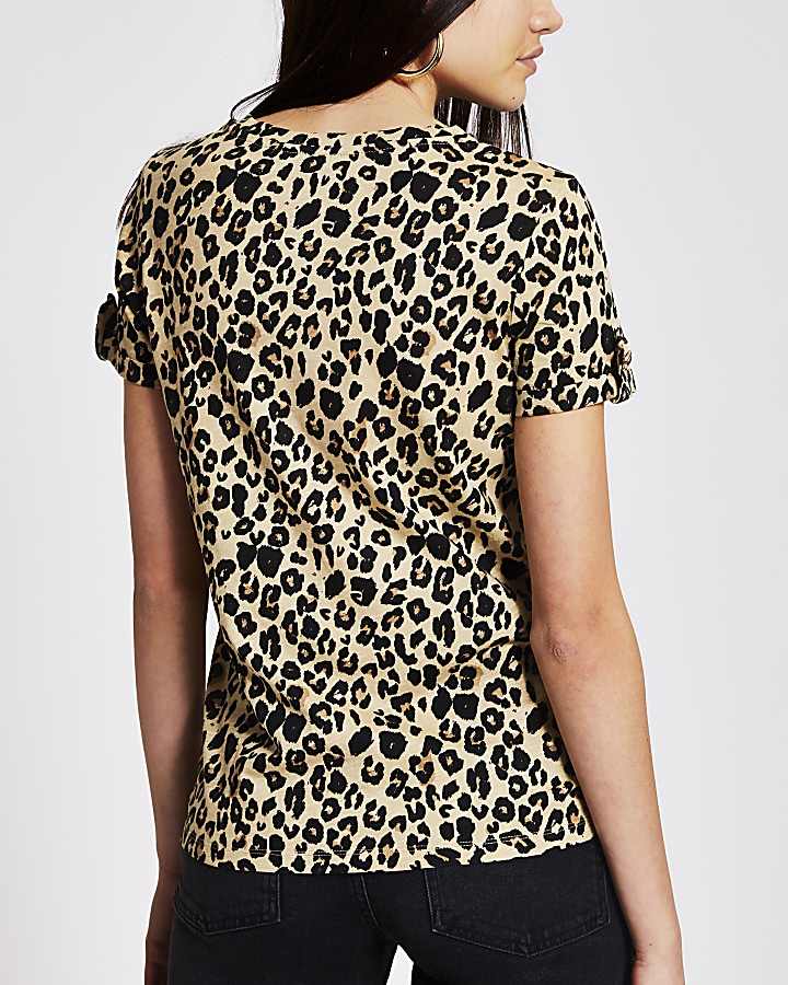 Beige leopard print 'Paris' T-shirt